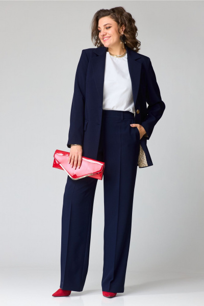 Костюм тройка из костюмной ткани и трикотажа для деловых образов Твой имидж 2078 тёмно-синий - фото 1
