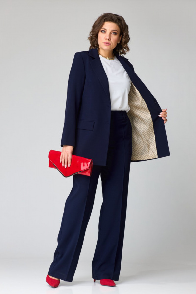 Костюм тройка из костюмной ткани и трикотажа для деловых образов Твой имидж 2078 тёмно-синий - фото 3