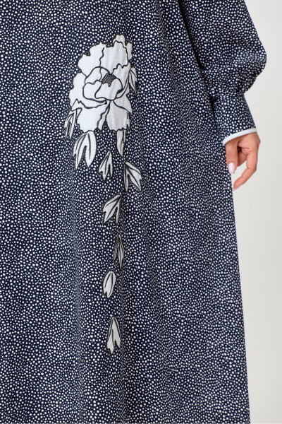 Макси платье трапеция из вискозы с капелькой и вышивкой Michel chic 2170 темно-синий,горох - фото 9