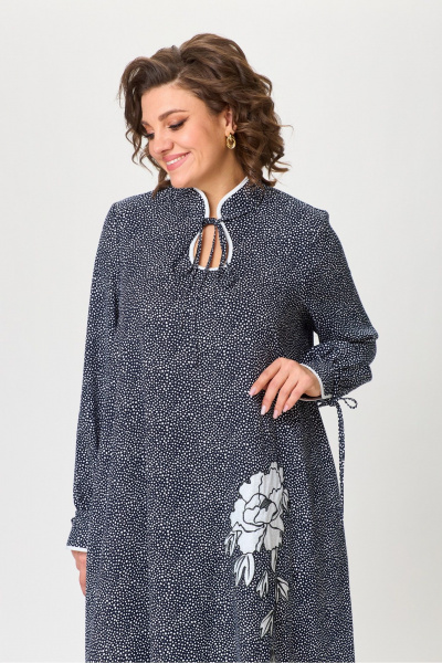 Макси платье трапеция из вискозы с капелькой и вышивкой Michel chic 2170 темно-синий,горох - фото 8