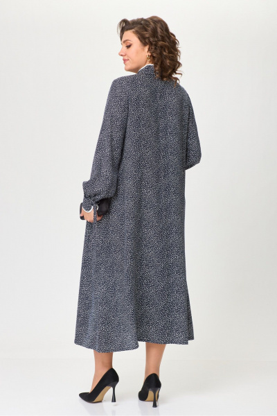 Макси платье трапеция из вискозы с капелькой и вышивкой Michel chic 2170 темно-синий,горох - фото 6