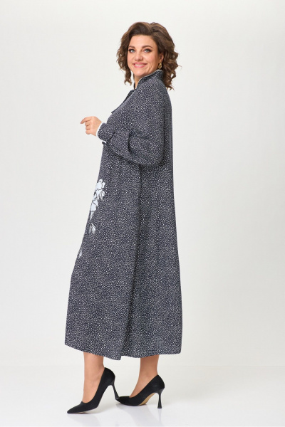 Макси платье трапеция из вискозы с капелькой и вышивкой Michel chic 2170 темно-синий,горох - фото 5