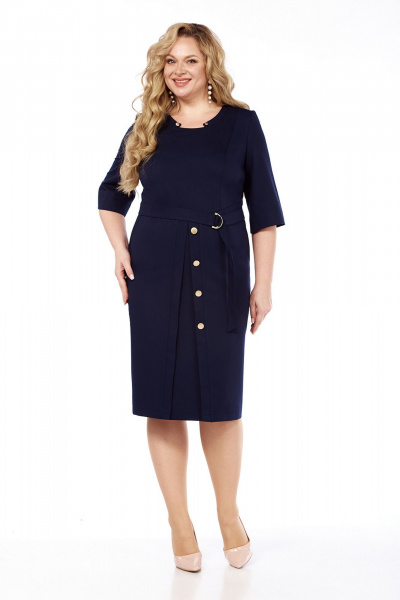 Платье прямое из костюмной ткани с рельефами и поясом Jurimex 3262 синий - фото 7