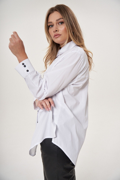 Базовая хлопковая рубашка с асимметричной длиной GRATTO 4253 белый - фото 6