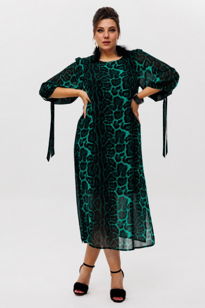 Платье из шифоновых тканей с разрезами и завязками на рукавах Anelli 1463 нефритовая_львица - фото 9