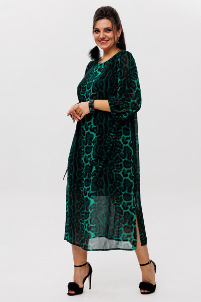 Платье из шифоновых тканей с разрезами и завязками на рукавах Anelli 1463 нефритовая_львица - фото 7