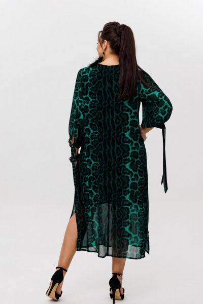 Платье из шифоновых тканей с разрезами и завязками на рукавах Anelli 1463 нефритовая_львица - фото 5