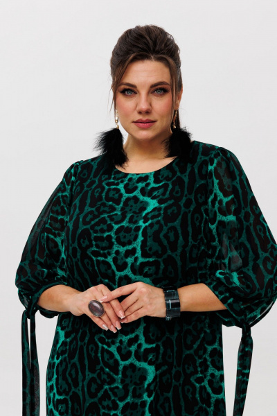 Платье из шифоновых тканей с разрезами и завязками на рукавах Anelli 1463 нефритовая_львица - фото 2