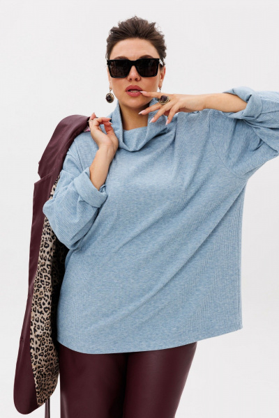 Джемпер свободного кроя из мягкого трикотажа с горлом-хомутом Anelli 1509 северный-ледовитый_океан - фото 1