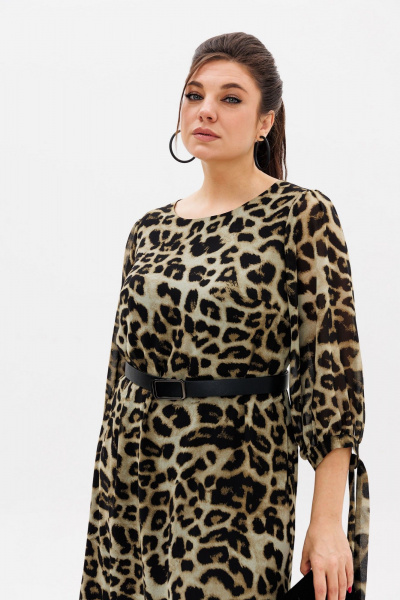 Платье из шифона с принтом и разрезами для особых случаев Anelli 1463 кедровый_леопард - фото 9