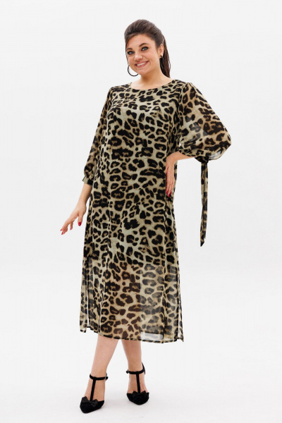Платье из шифона с принтом и разрезами для особых случаев Anelli 1463 кедровый_леопард - фото 8