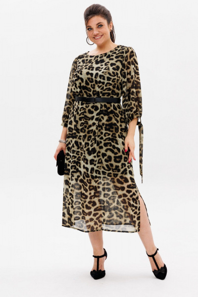 Платье из шифона с принтом и разрезами для особых случаев Anelli 1463 кедровый_леопард - фото 6