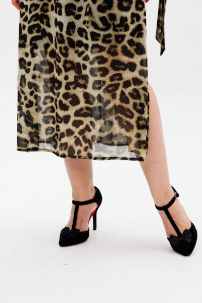 Платье из шифона с принтом и разрезами для особых случаев Anelli 1463 кедровый_леопард - фото 5