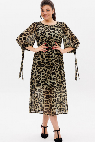 Платье из шифона с принтом и разрезами для особых случаев Anelli 1463 кедровый_леопард - фото 1