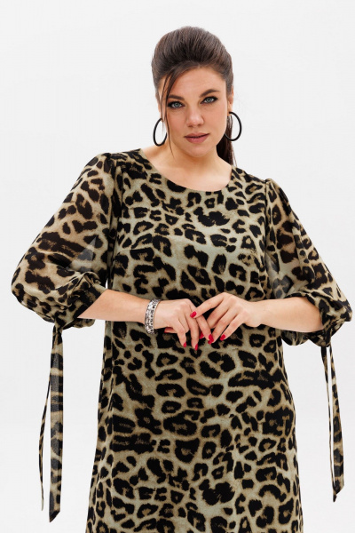Платье из шифона с принтом и разрезами для особых случаев Anelli 1463 кедровый_леопард - фото 2
