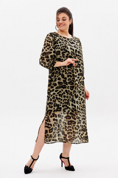 Платье из шифона с принтом и разрезами для особых случаев Anelli 1463 кедровый_леопард - фото 10