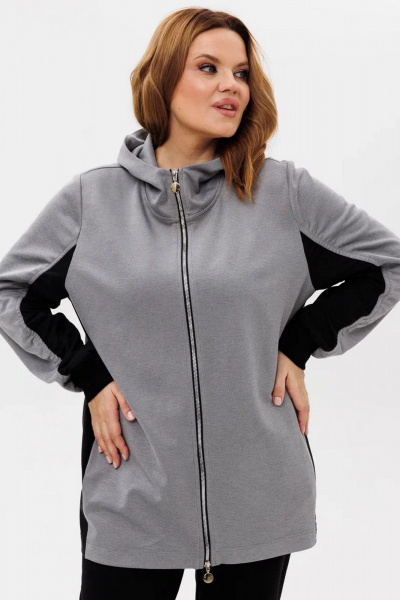 Трикотажный костюм из двух тканей с карманами и резинкой AMUARt 1005-1 черный+серый - фото 8