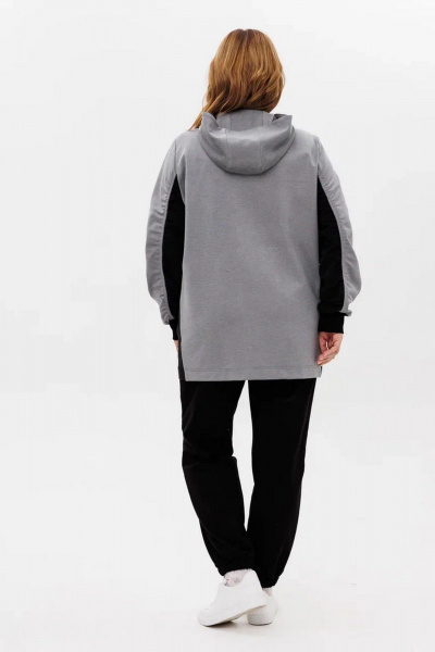 Трикотажный костюм из двух тканей с карманами и резинкой AMUARt 1005-1 черный+серый - фото 7