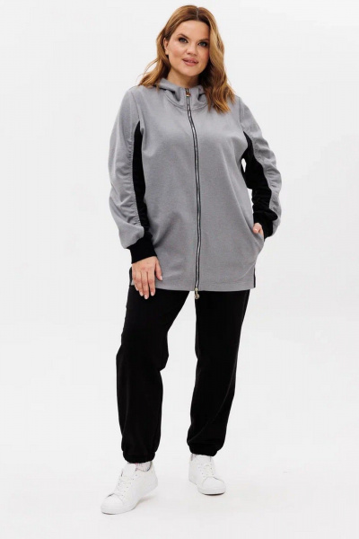 Трикотажный костюм из двух тканей с карманами и резинкой AMUARt 1005-1 черный+серый - фото 1