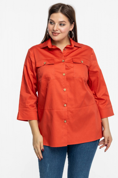Рубашка прямого кроя на пуговицах с накладными карманами Avila 0991 коралловый - фото 6