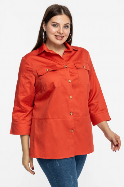 Рубашка прямого кроя на пуговицах с накладными карманами Avila 0991 коралловый - фото 3