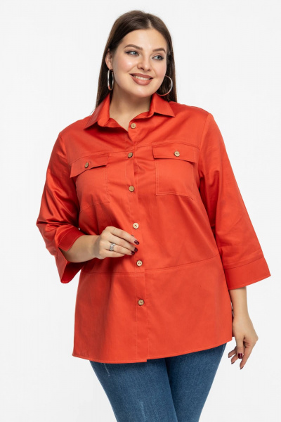 Рубашка прямого кроя на пуговицах с накладными карманами Avila 0991 коралловый - фото 2