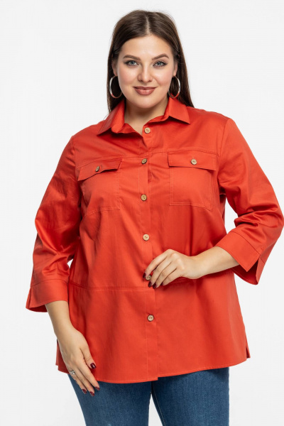 Рубашка прямого кроя на пуговицах с накладными карманами Avila 0991 коралловый - фото 1