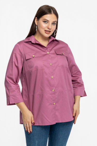 Розовая хлопковая рубашка с накладными карманами Avila 0991 розовый - фото 6