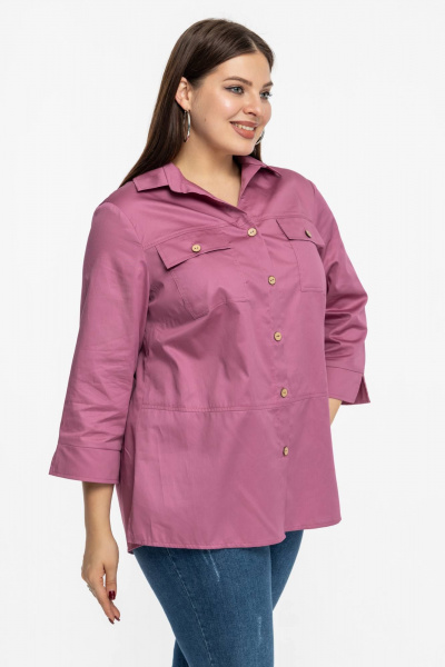 Розовая хлопковая рубашка с накладными карманами Avila 0991 розовый - фото 4