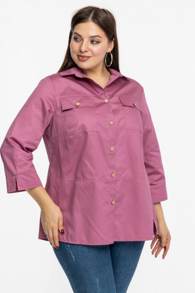 Розовая хлопковая рубашка с накладными карманами Avila 0991 розовый - фото 2