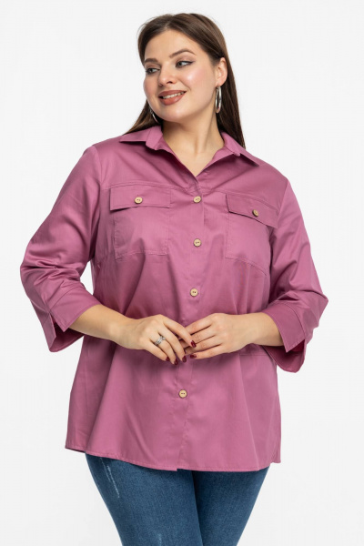 Розовая хлопковая рубашка с накладными карманами Avila 0991 розовый - фото 1