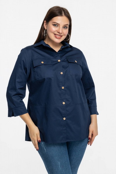 Синяя хлопковая рубашка прямого кроя на пуговицах Avila 0991 темно-синий - фото 6