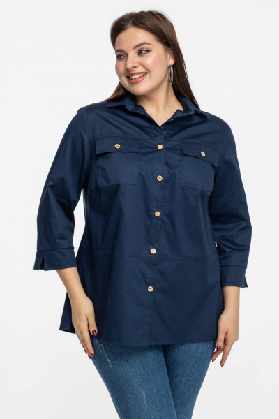 Синяя хлопковая рубашка прямого кроя на пуговицах Avila 0991 темно-синий - фото 4