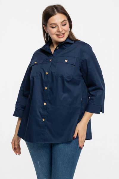 Синяя хлопковая рубашка прямого кроя на пуговицах Avila 0991 темно-синий - фото 2