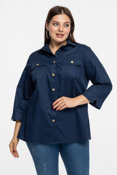 Синяя хлопковая рубашка прямого кроя на пуговицах Avila 0991 темно-синий - фото 1
