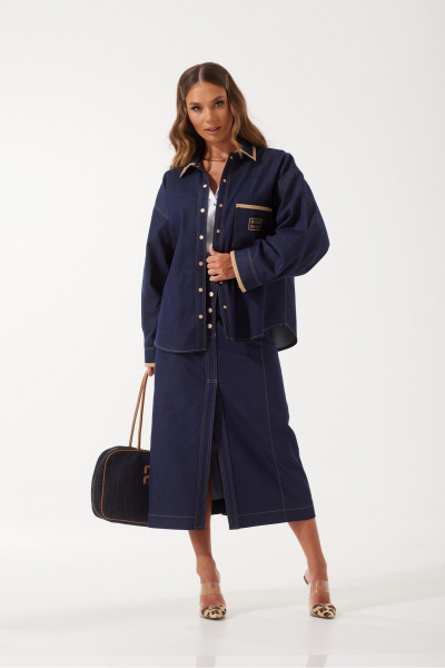 Блуза из джинса с вышивкой и контрастной отделкой Vesnaletto 4089 - фото 1