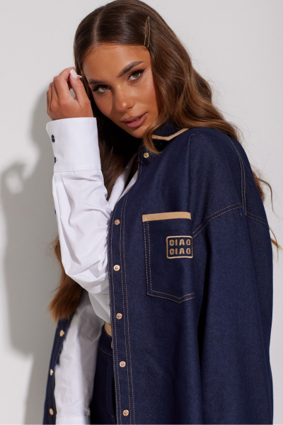 Блуза из джинса с вышивкой и контрастной отделкой Vesnaletto 4089 - фото 8