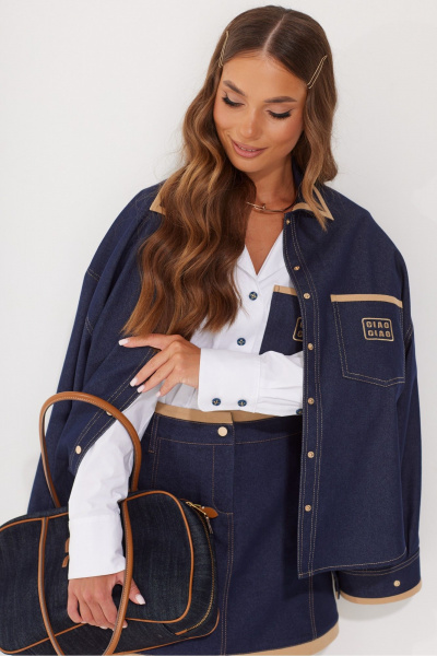 Блуза из джинса с вышивкой и контрастной отделкой Vesnaletto 4089 - фото 6