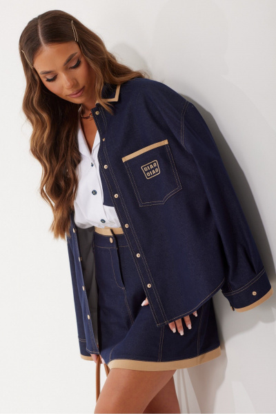 Блуза из джинса с вышивкой и контрастной отделкой Vesnaletto 4089 - фото 5