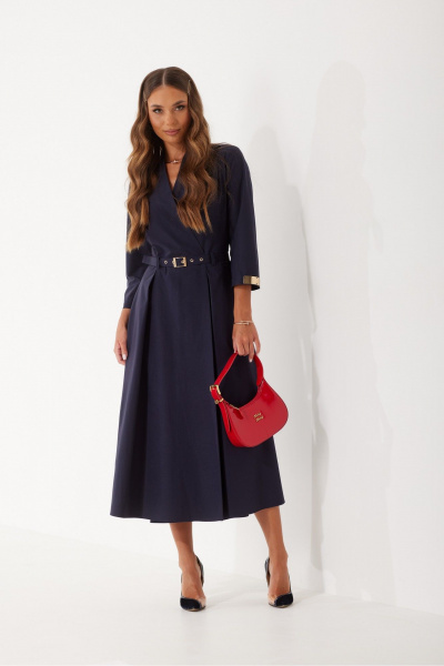 Платье на запах с складками и съемным ремнем из текстиля Vesnaletto 4101-1 - фото 6