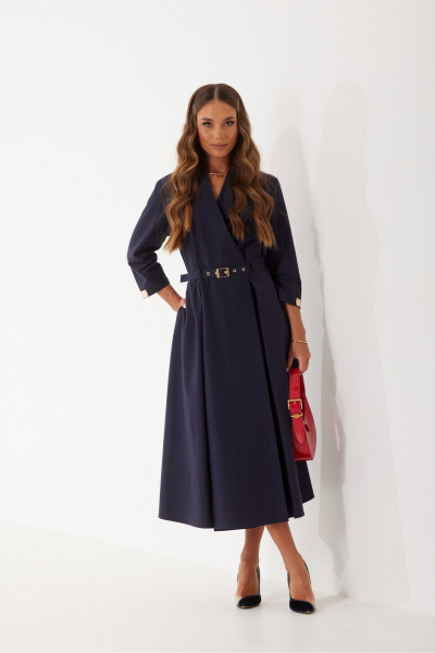 Платье на запах с складками и съемным ремнем из текстиля Vesnaletto 4101-1 - фото 1