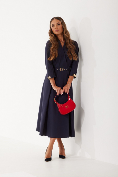 Платье на запах с складками и съемным ремнем из текстиля Vesnaletto 4101-1 - фото 4