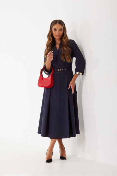 Платье на запах с складками и съемным ремнем из текстиля Vesnaletto 4101-1 - фото 3