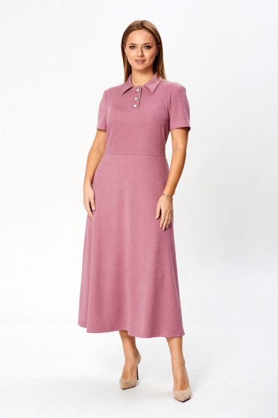 Трикотажное приталенное платье с нагрудными вытачками Liona Style 929 розовый - фото 1