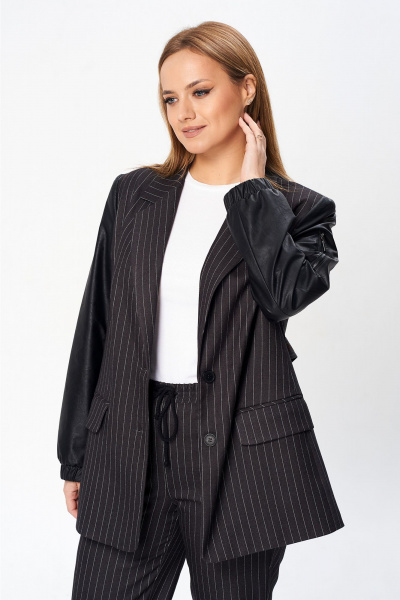 Костюм 2-ка из текстиля и эко-кожи с зауженными брюками Liona Style 925 - фото 5