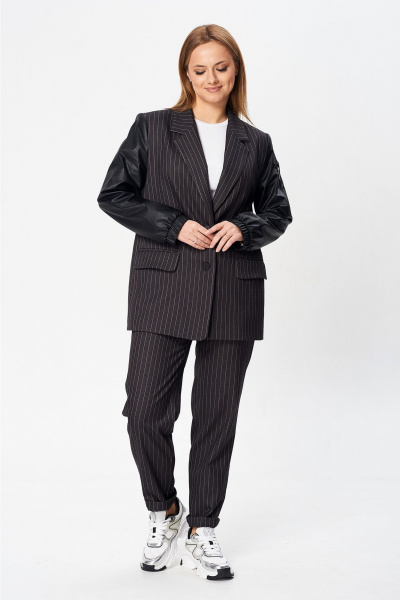 Костюм 2-ка из текстиля и эко-кожи с зауженными брюками Liona Style 925 - фото 4