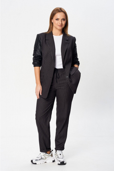 Костюм 2-ка из текстиля и эко-кожи с зауженными брюками Liona Style 925 - фото 3