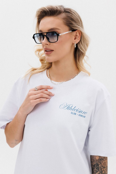 Белая оверсайз футболка с контрастной печатью GO F1001a/01-01. 164-170 - фото 6