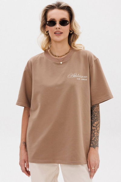 Бежевая оверсайз футболка с контрастной печатью GO F1001a/04-03. 164-170 - фото 7