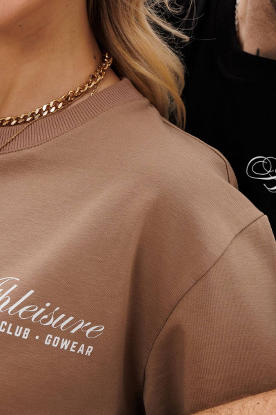 Бежевая оверсайз футболка с контрастной печатью GO F1001a/04-03. 164-170 - фото 6